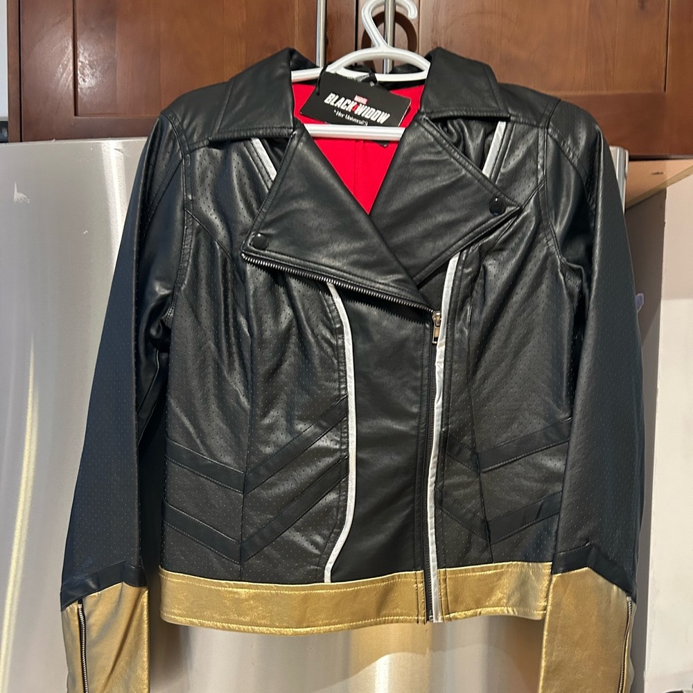 Her Universe Black faux leather black widow jacket.